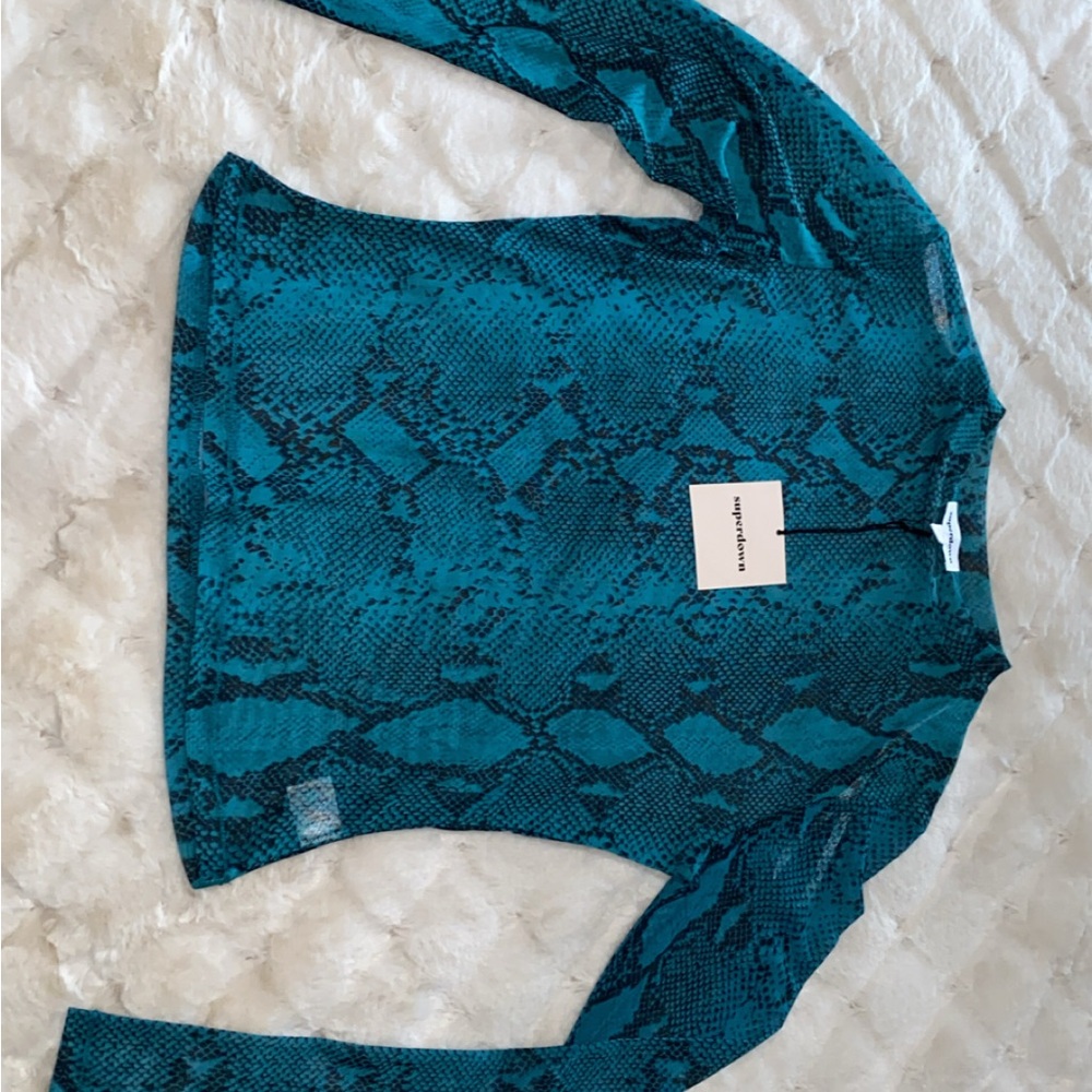 superdown Teal Snake Print Long Sleeve Top